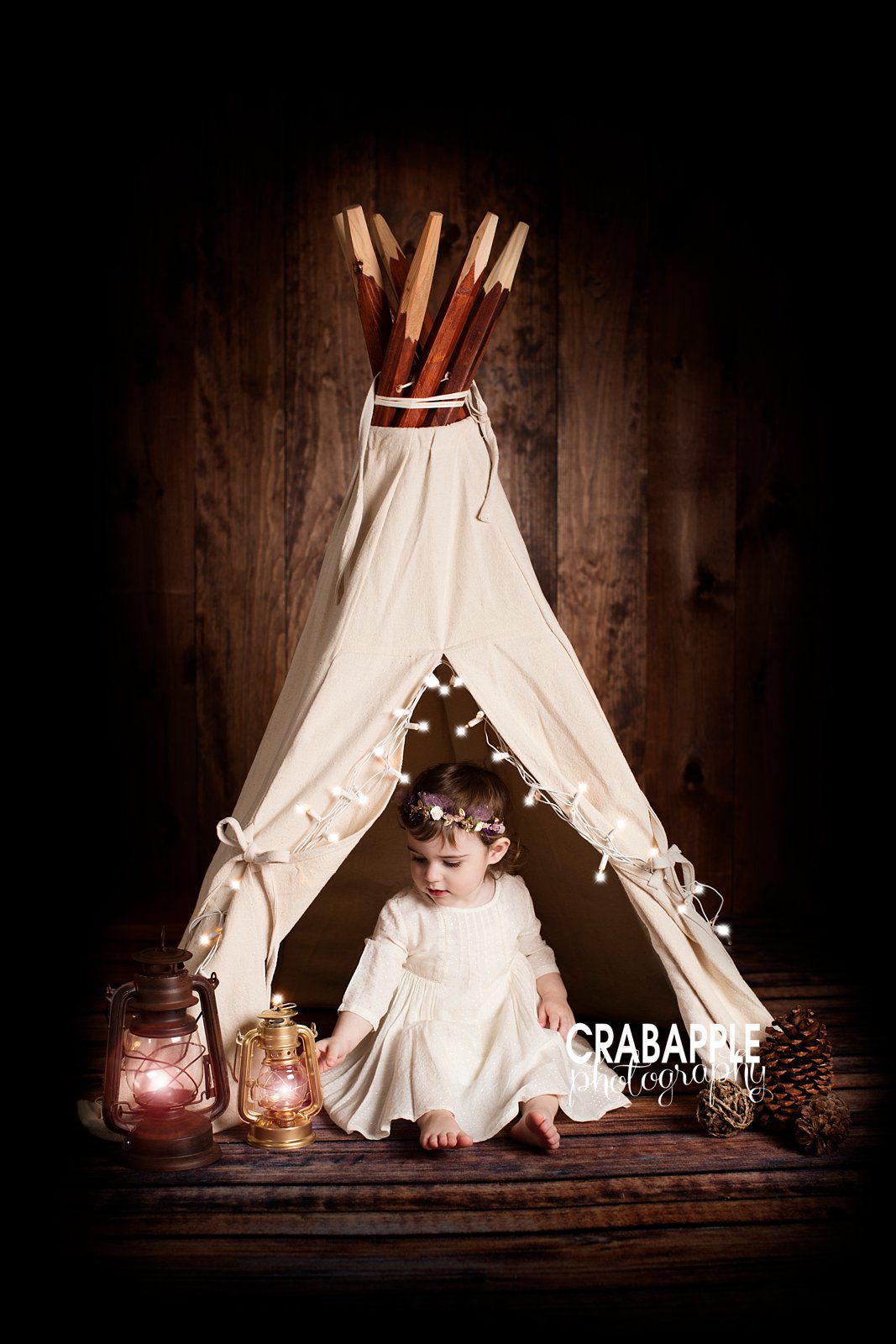 Whimsical Toddler Portraiture in a tee pee
