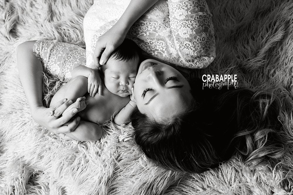 black and white newborn with mother photography