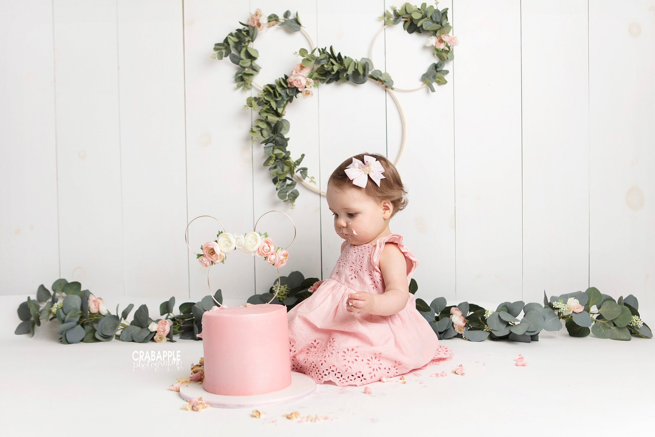 floral first birthday cake smash session Andover MA