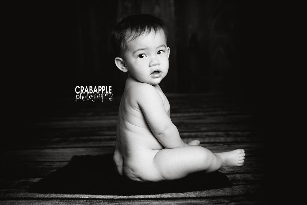 brookline black and white baby portrait