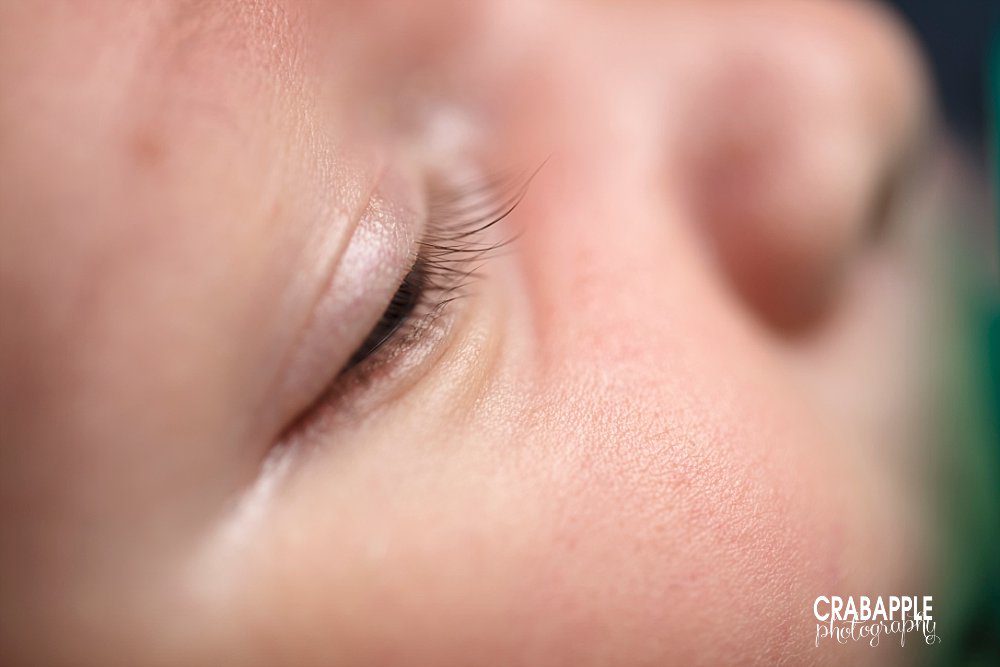 close up detail shot of newborn baby's eyelashes. derry NH area newborn photographer