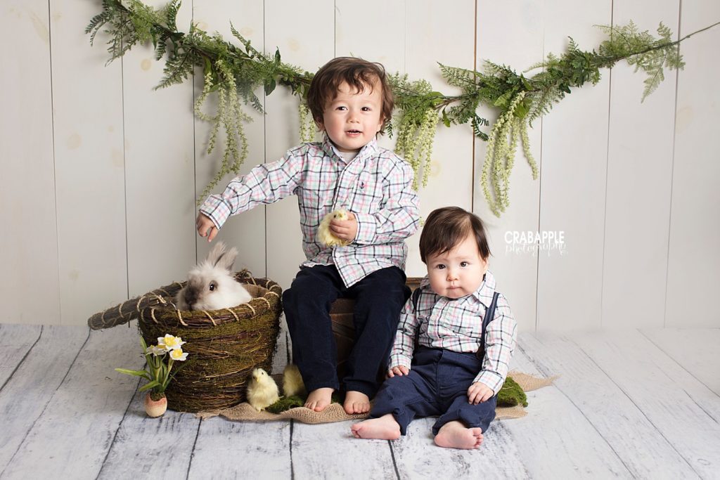 child photography with live bunny for easter