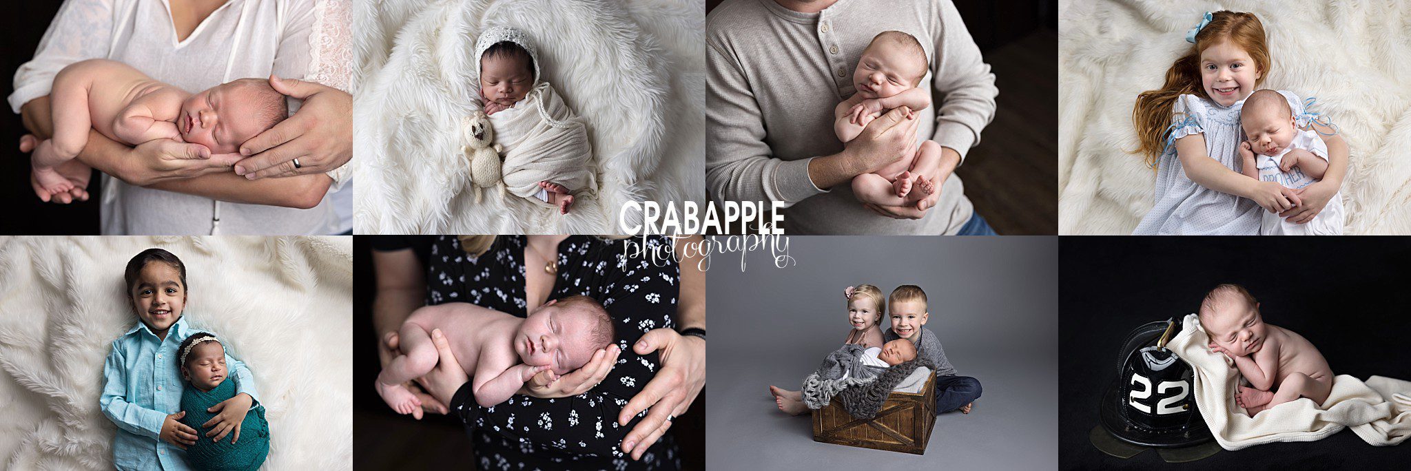 Collage of newborn babies cradled in parents’ hands and arms to show how tiny newborns are
