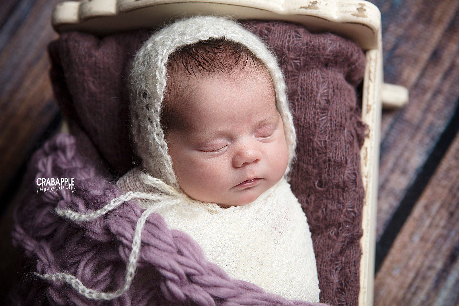 white and purple styling inspiration for newborn photos