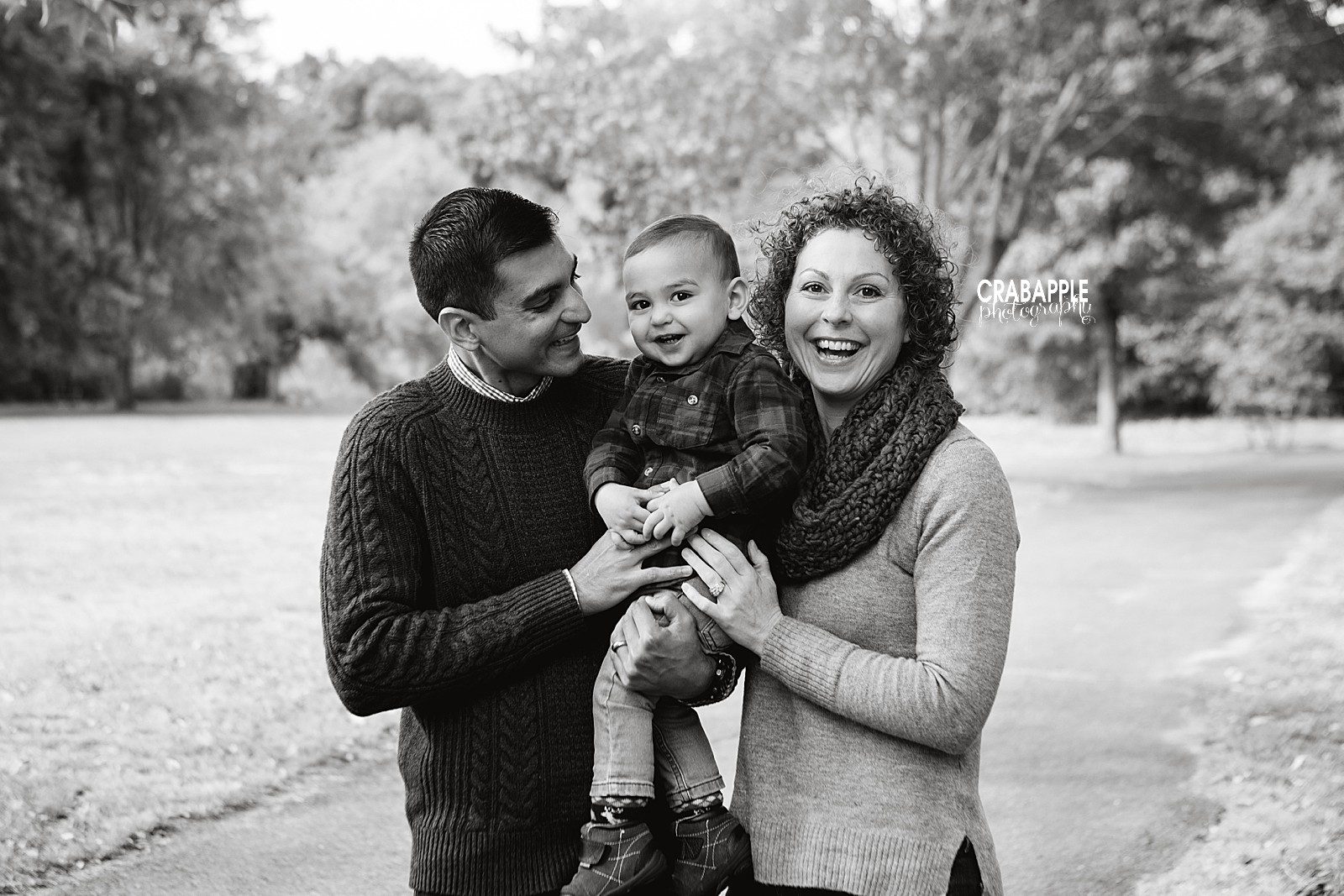 black and white family pictures outside