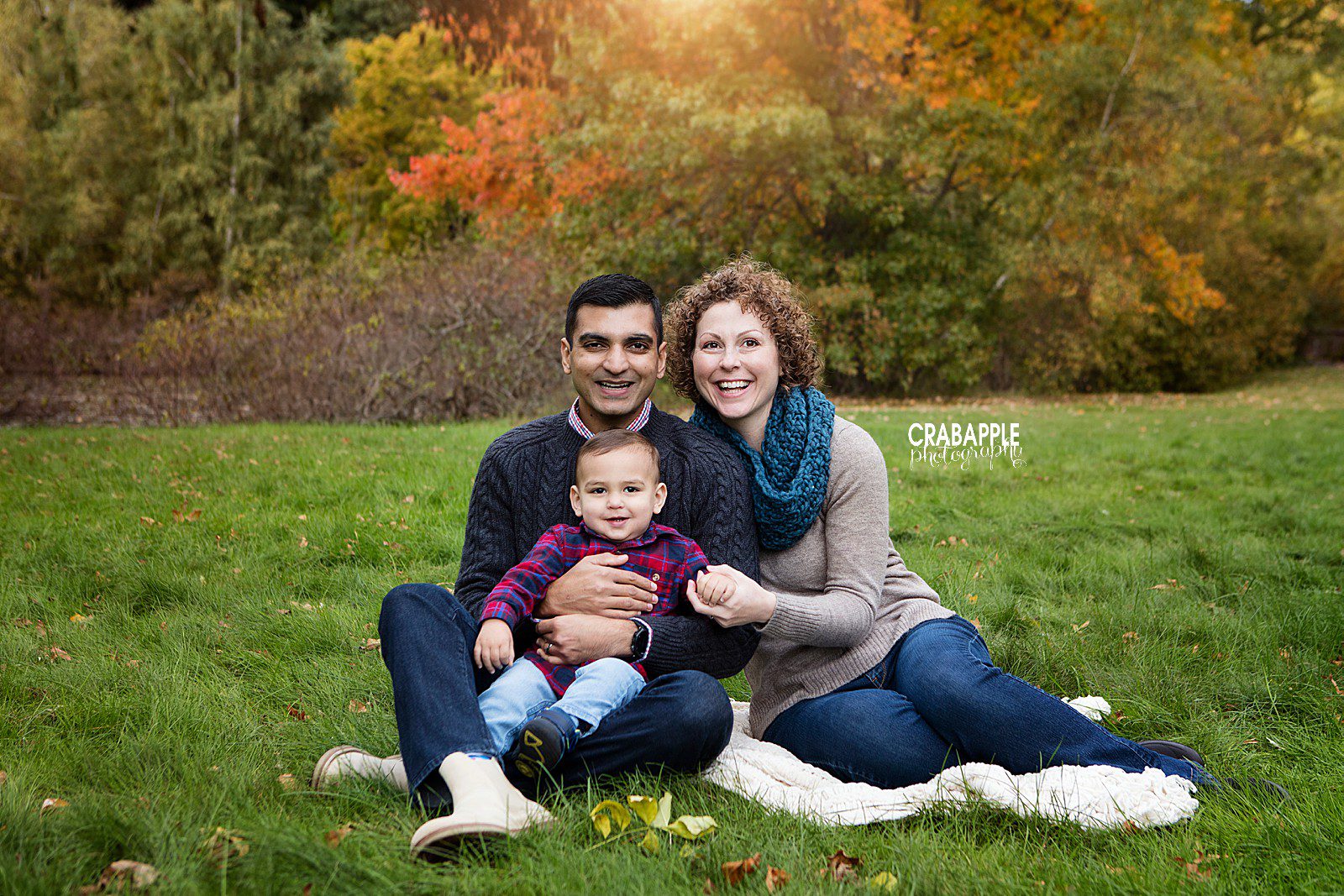 family photo outside in fall boston
