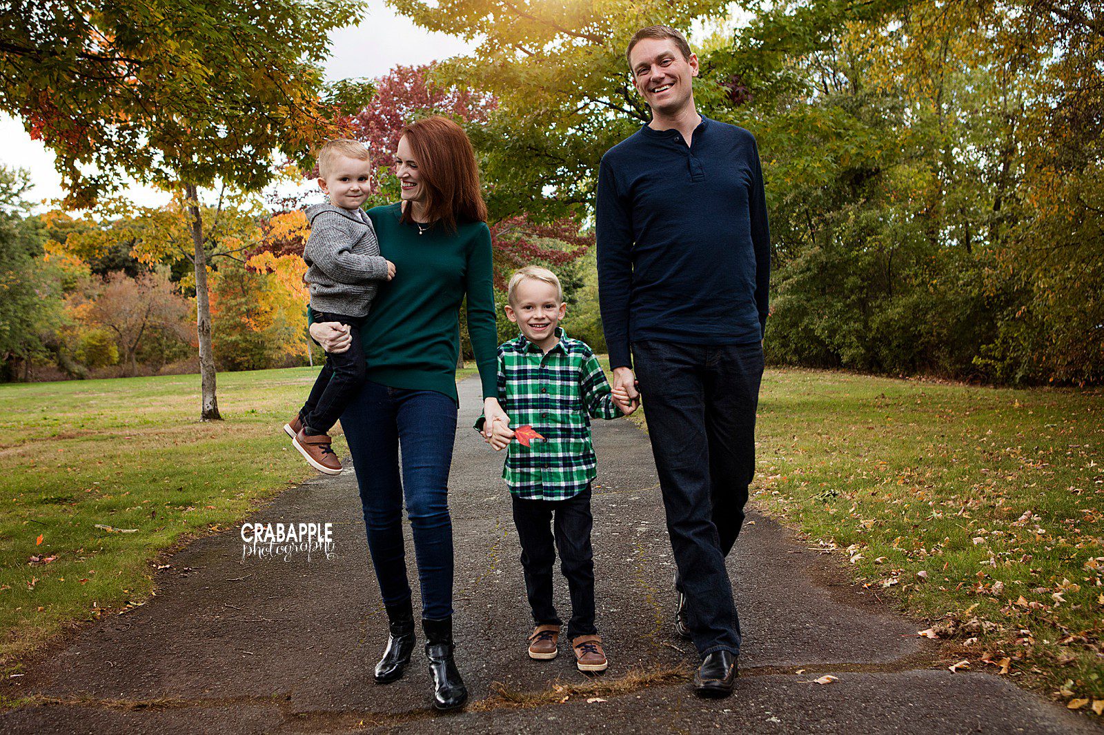 outdoor fall family photos using green
