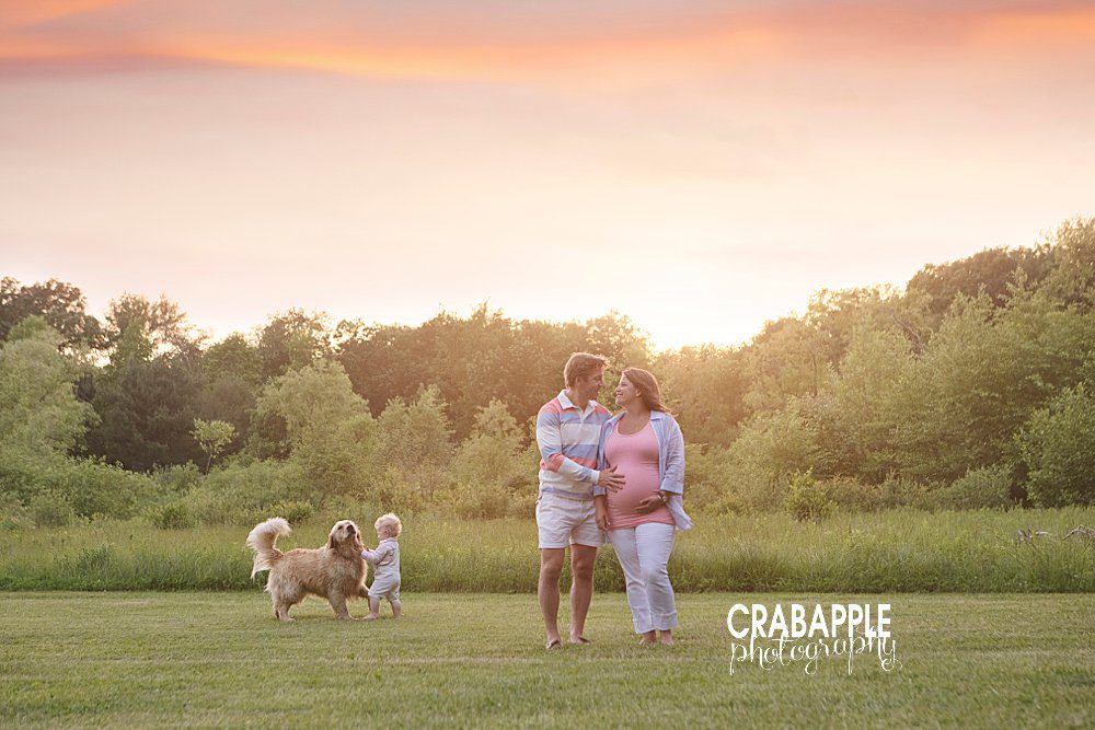 outdoor family photos with pet dog