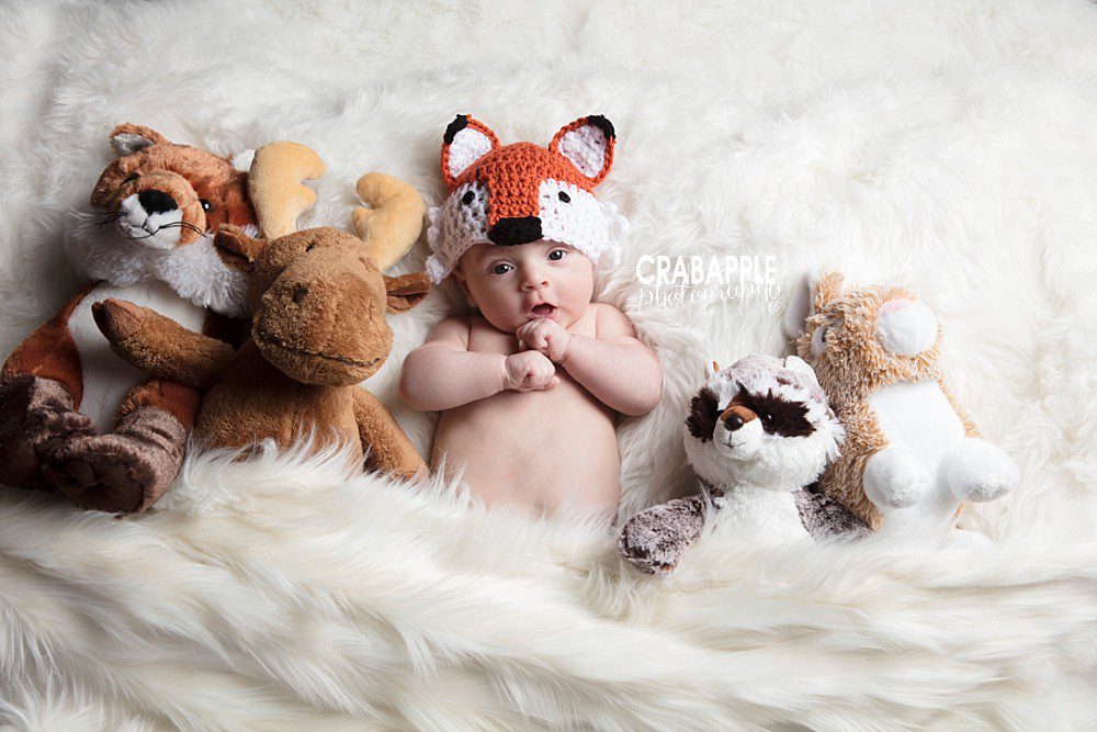 woodland animal themed baby photos 3 month old