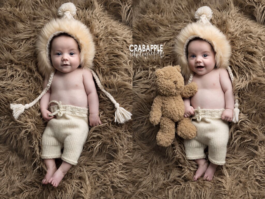 3 month baby portrait with natural light and soft textures
