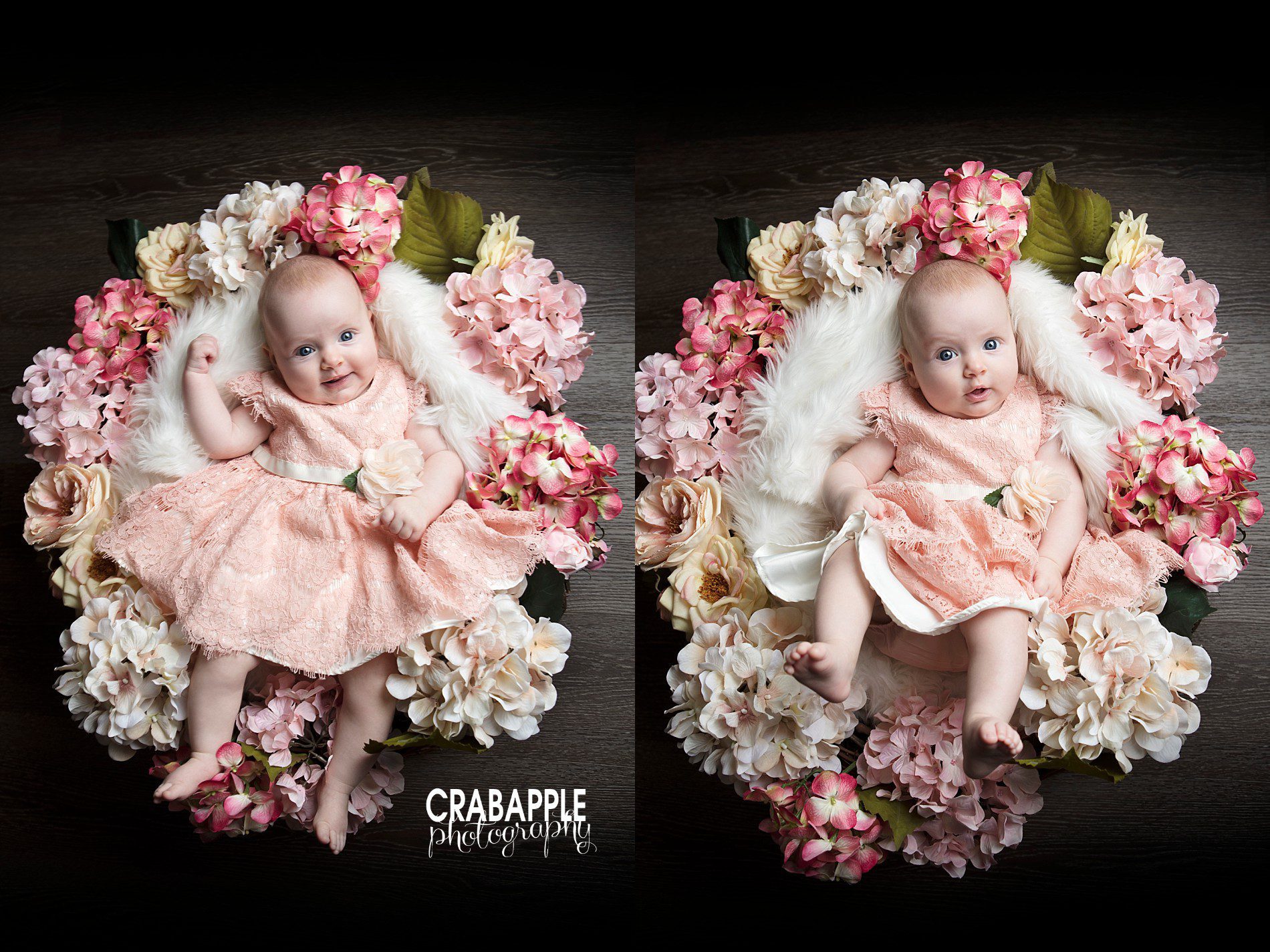 baby photos with floral props and soft styling