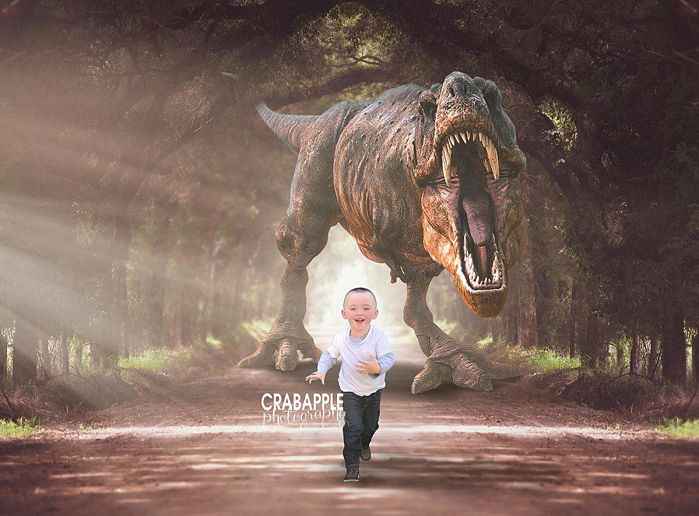 Andover Photographer digital composite portraits with dinosaur