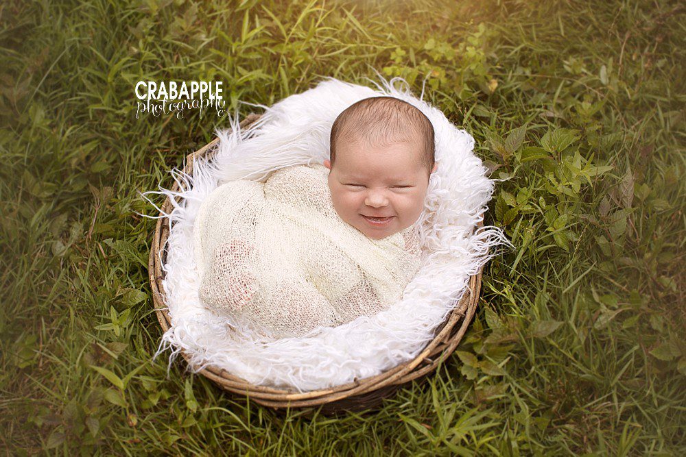 smiling newborn photos outdoors massachusetts