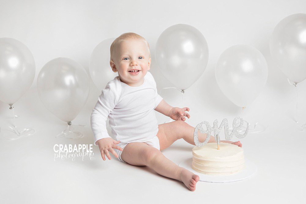 all white cake smash photo ideas