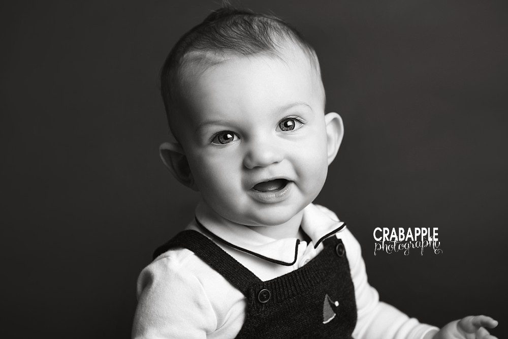 8 month old baby black and white portrait
