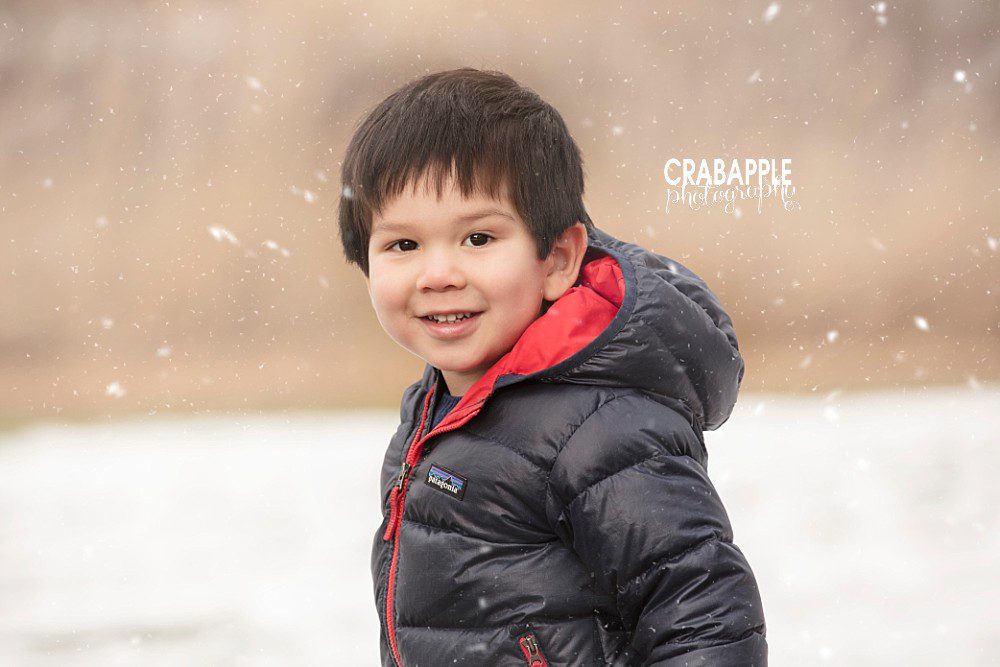 child portraits outside in the winter with snow