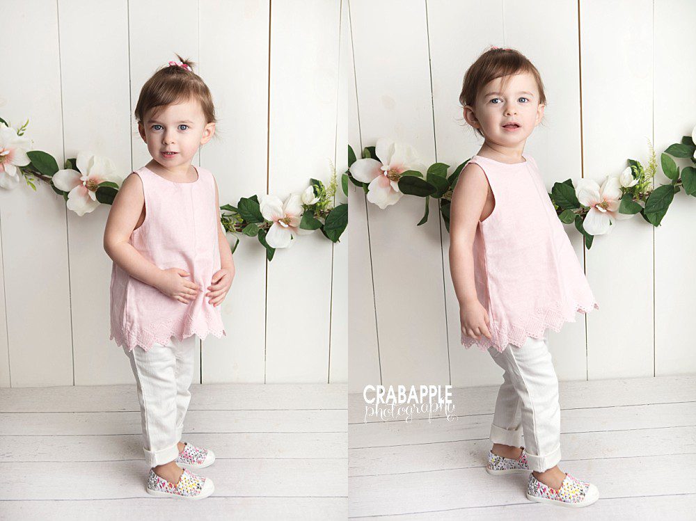 pink and white toddler portrait ideas