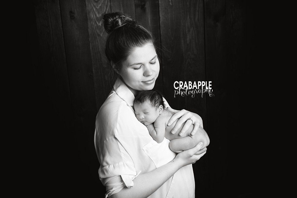 black and white mom and baby portraits