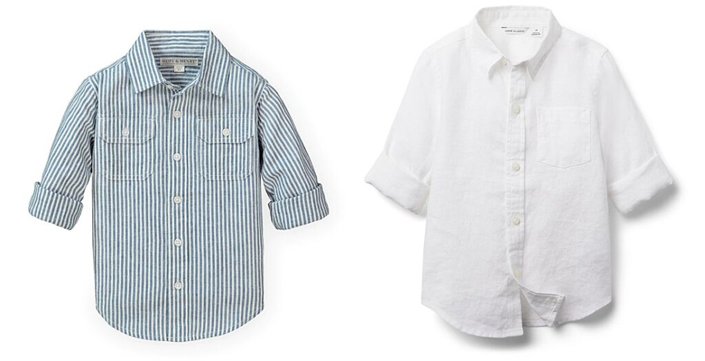 Neutral Stripes & Linen Button Down Shirt for Easter photos