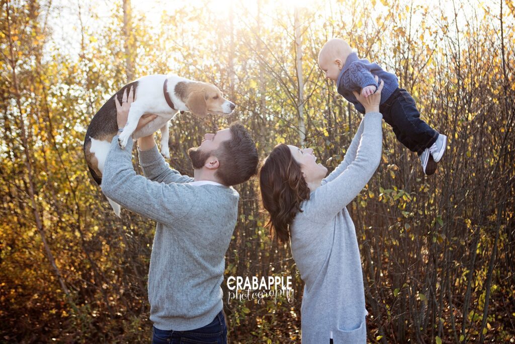 family photos with pet dog