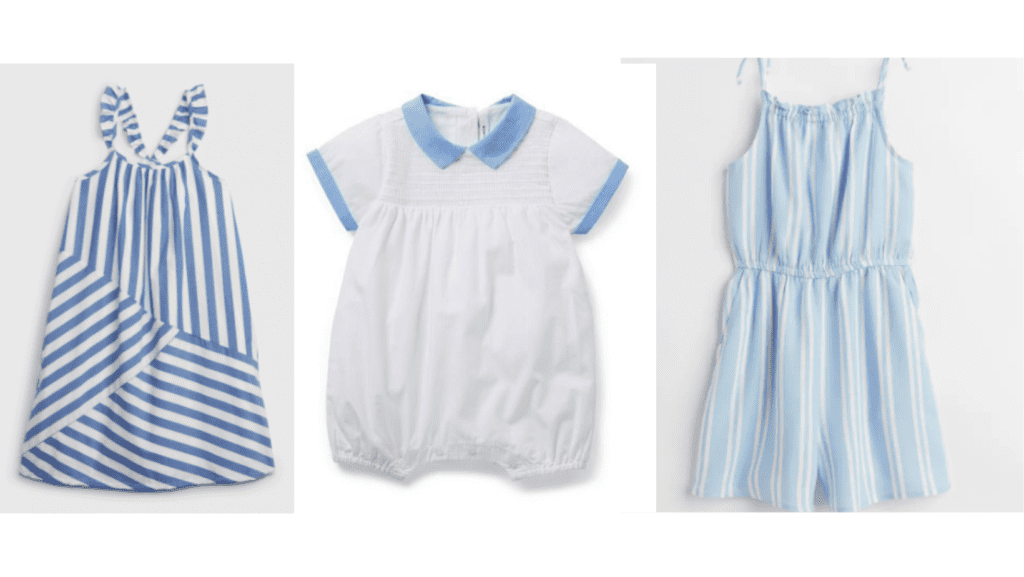 blue and white clothing options for girls 
 and boys for outdoor spring photos