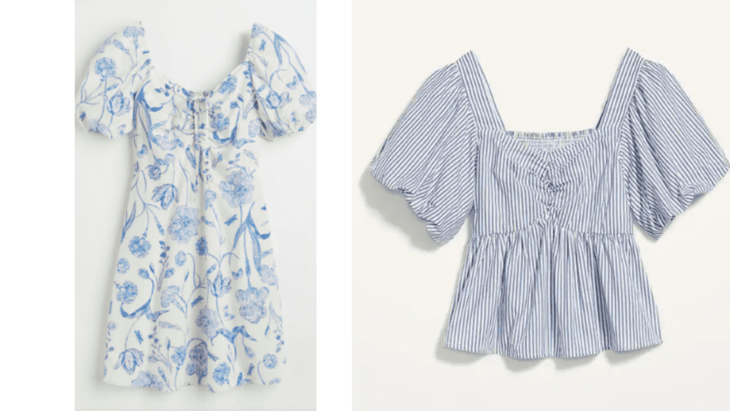 blue and white clothing options for women for outdoor spring photos