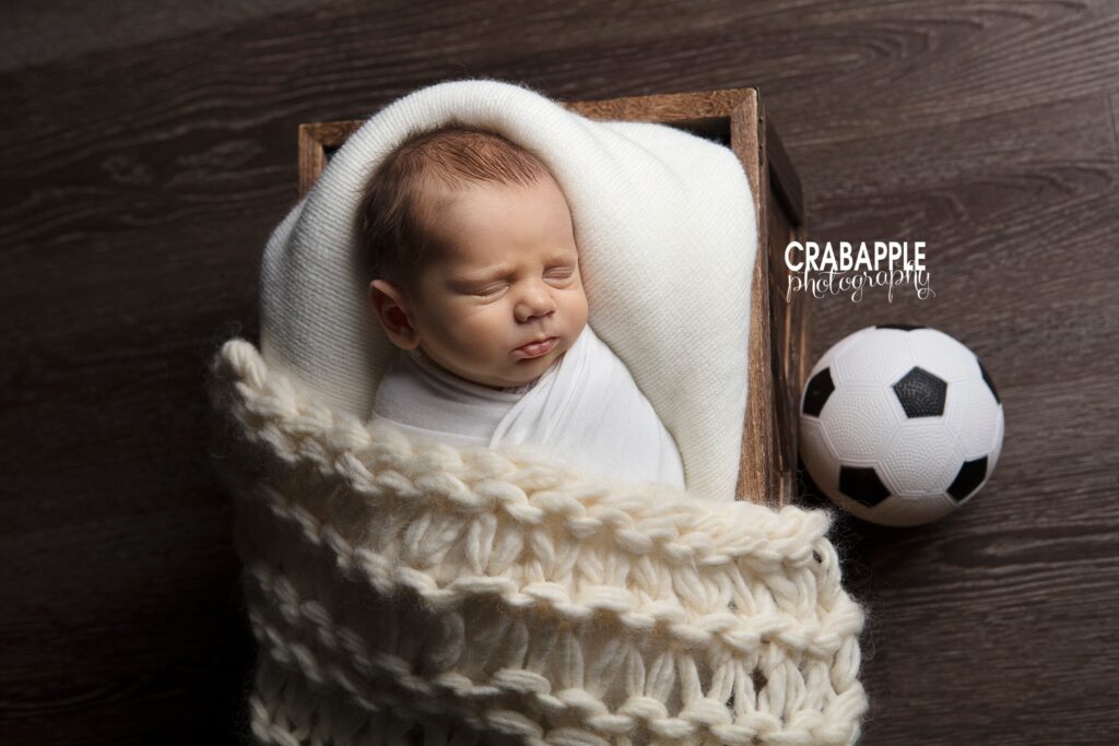 acton newborn photos with soccer ball