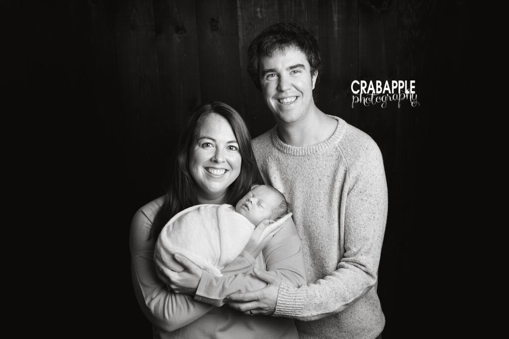 black and white family photos with newborn