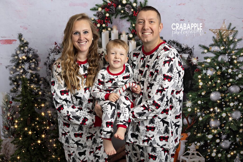 family christmas card portraits matching pajamas