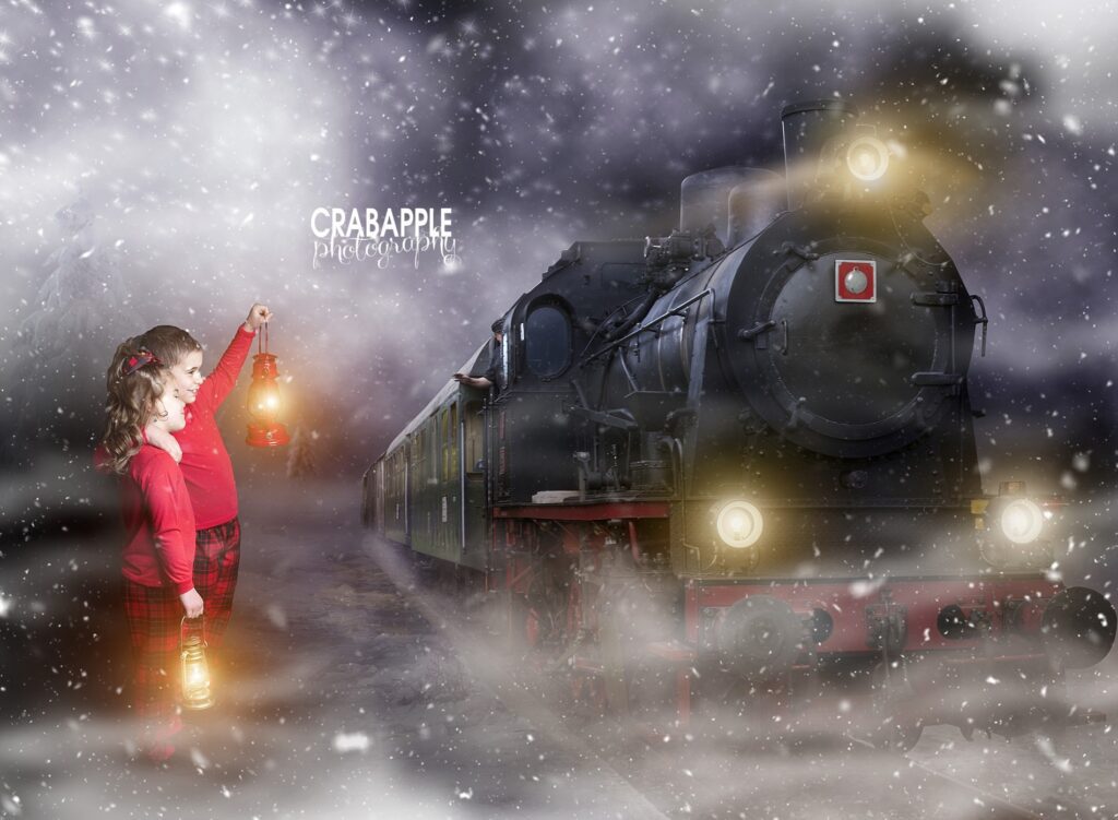 polar express digital background composite portrait