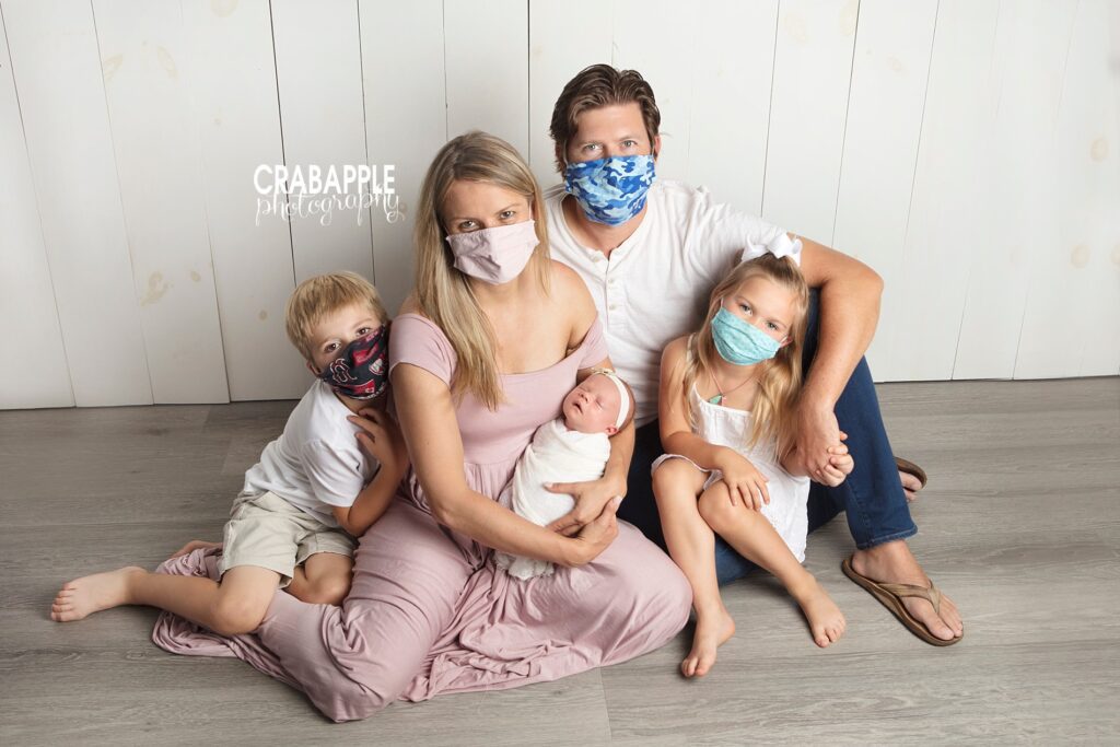 boston newborn family portraits with face masks