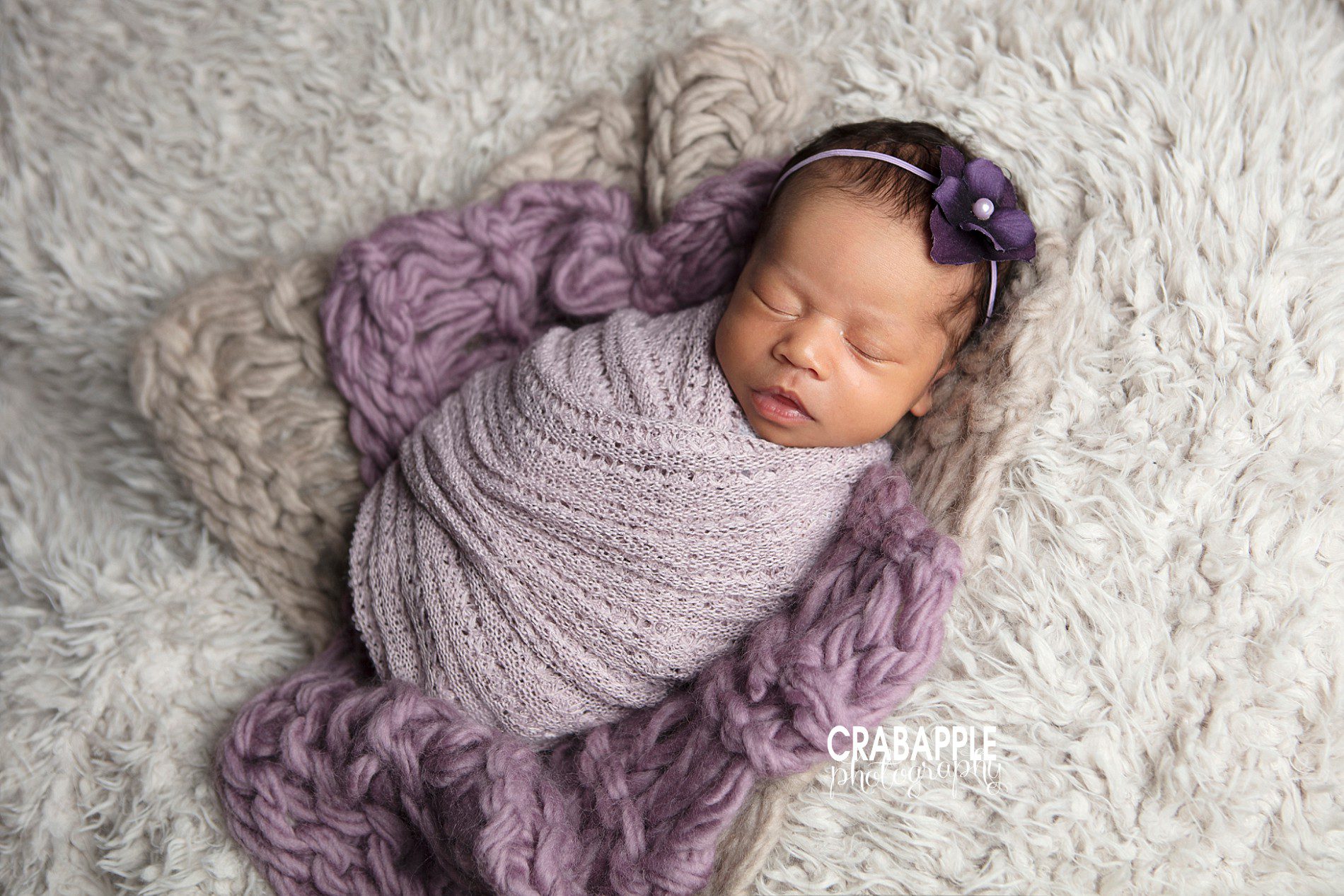 Ideas and inspiration for pops of purple in newborn baby girl photos