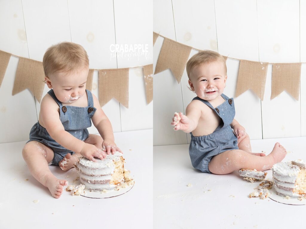 simple and neutral cake smash for boys