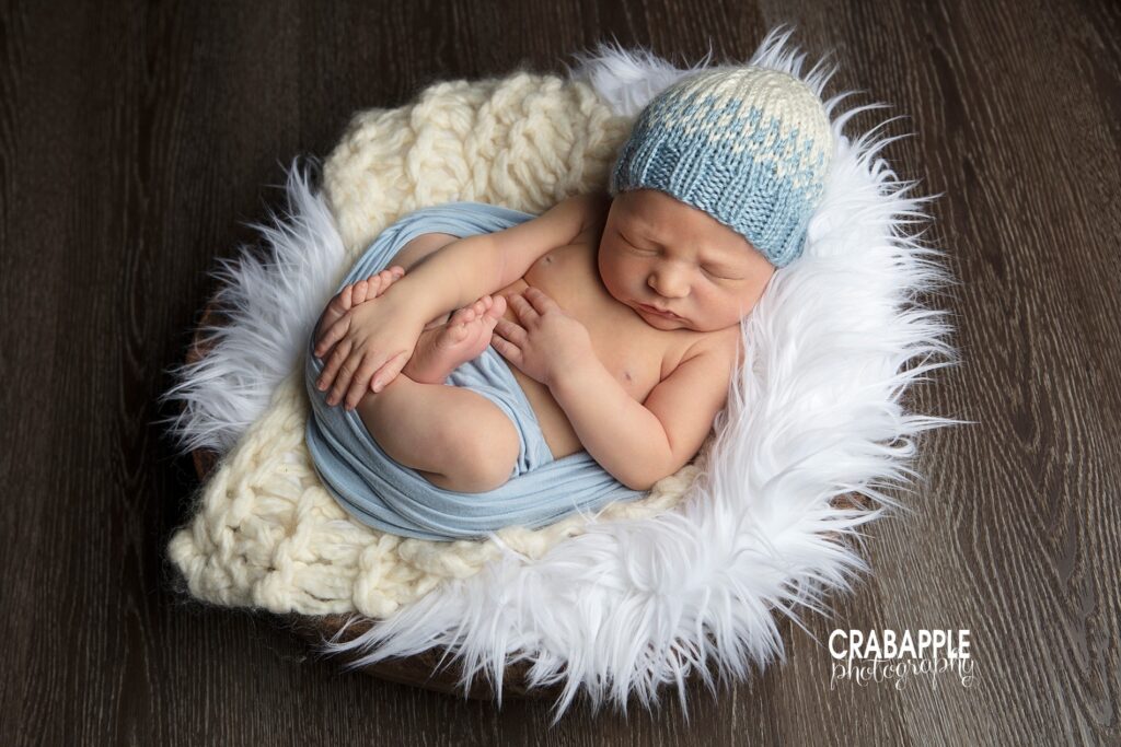 white and blue newborn photos