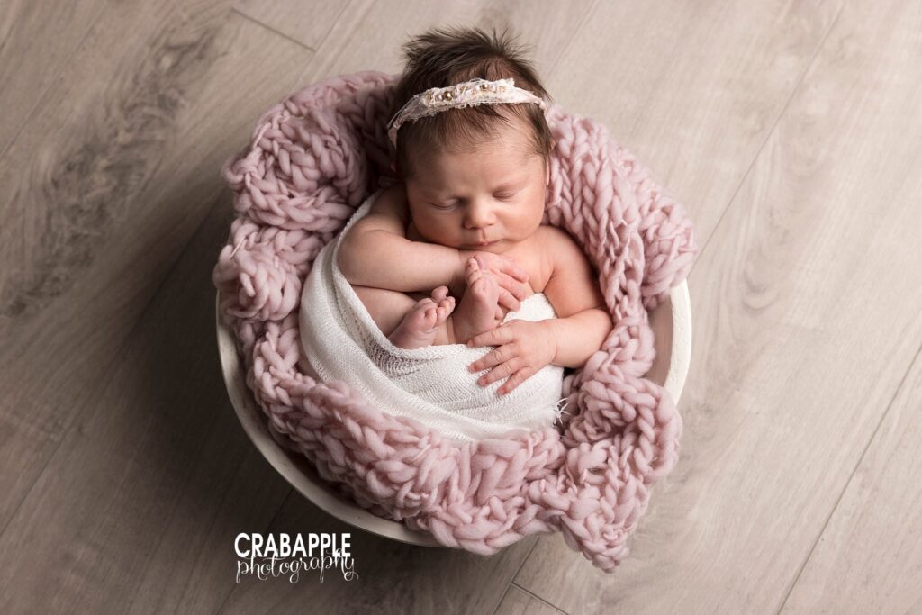 pink and white newborn photos