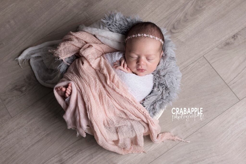 pink and gray newborn photos