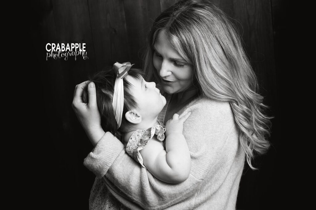mom and baby black and white portraits