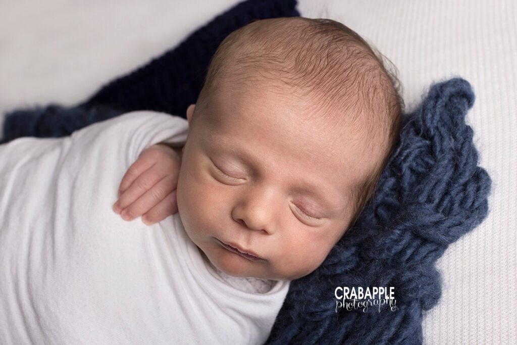 Classic and simple newborn boy photo using white and navy.