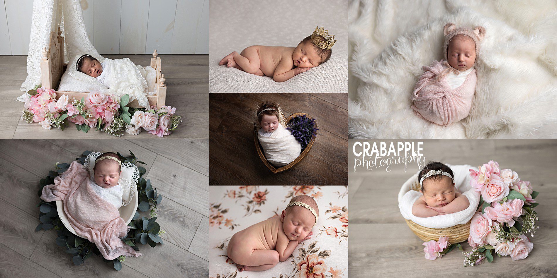 Newborn baby girl photo ideas collage of portraits