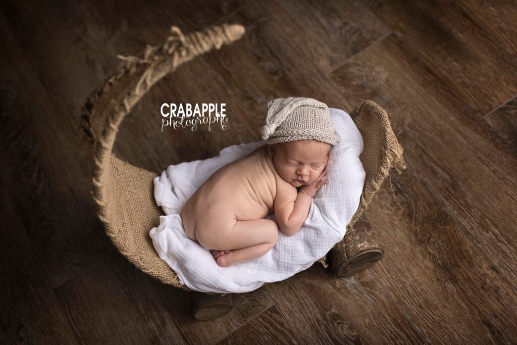 newborn photos with props rustic