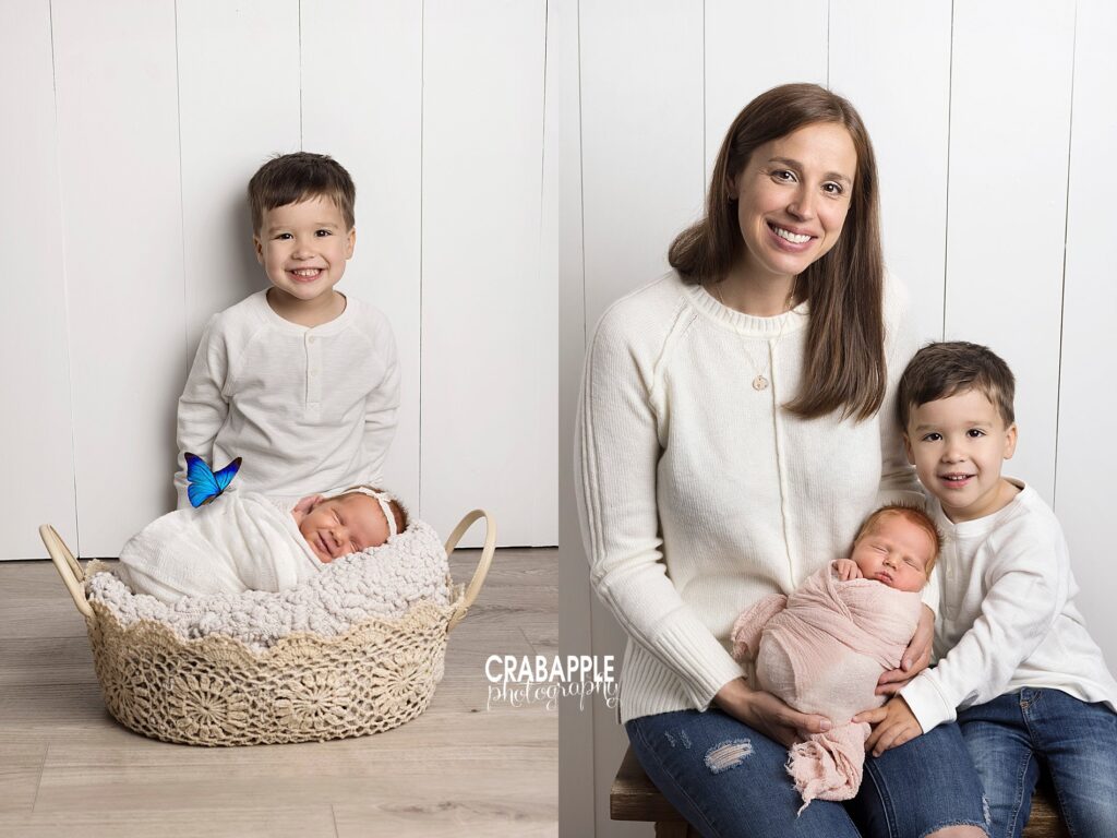 Newborn portraits after child loss | Sibling portrait with emotional, loving connection Big brother holding baby sister during newborn portraits after child loss