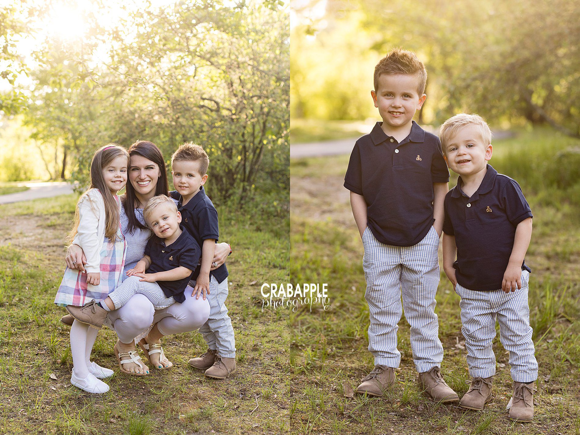 Family and child portraits outdoors in spring