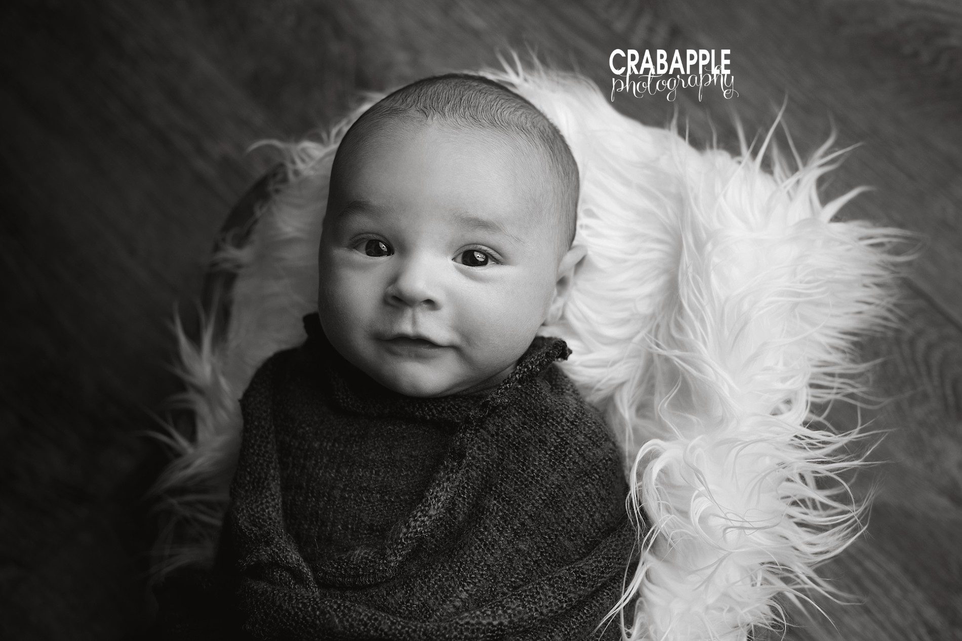 Black and white baby portraits 3 month old.