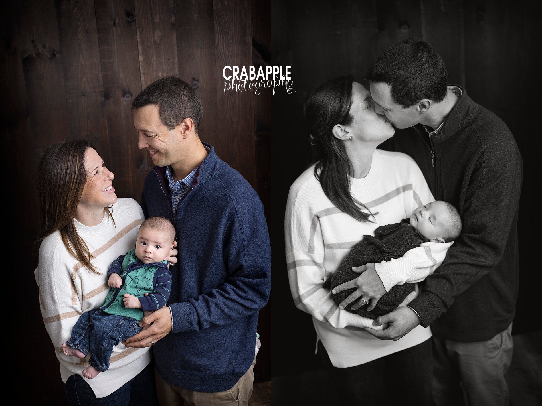 Posing ideas and inspiration for family photos with 3 month old baby.