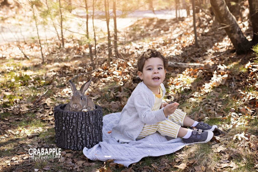 Toddler photos for Easter, outside during spring.