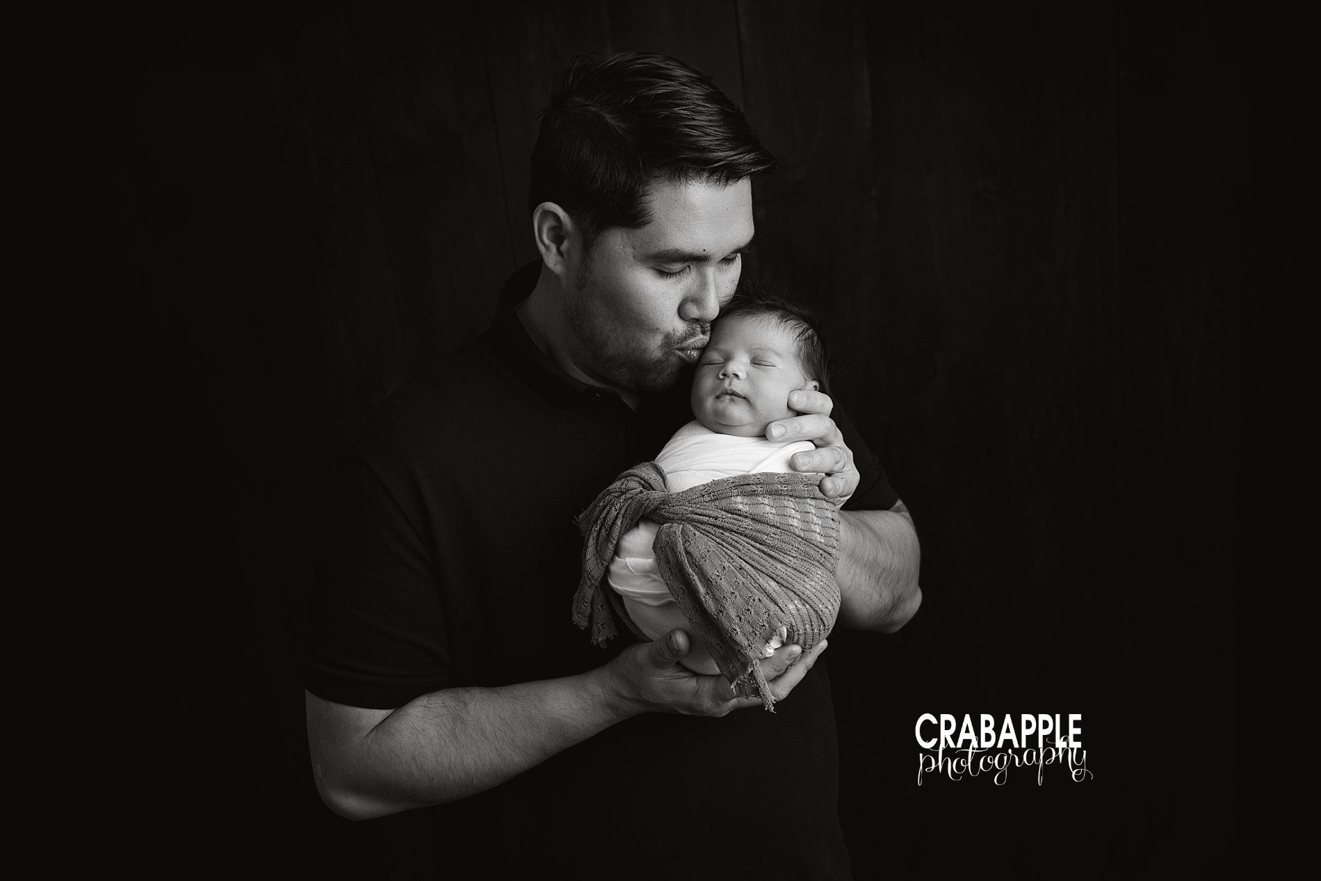 black and white portrait of father and newborn son, ideas for posing and photos