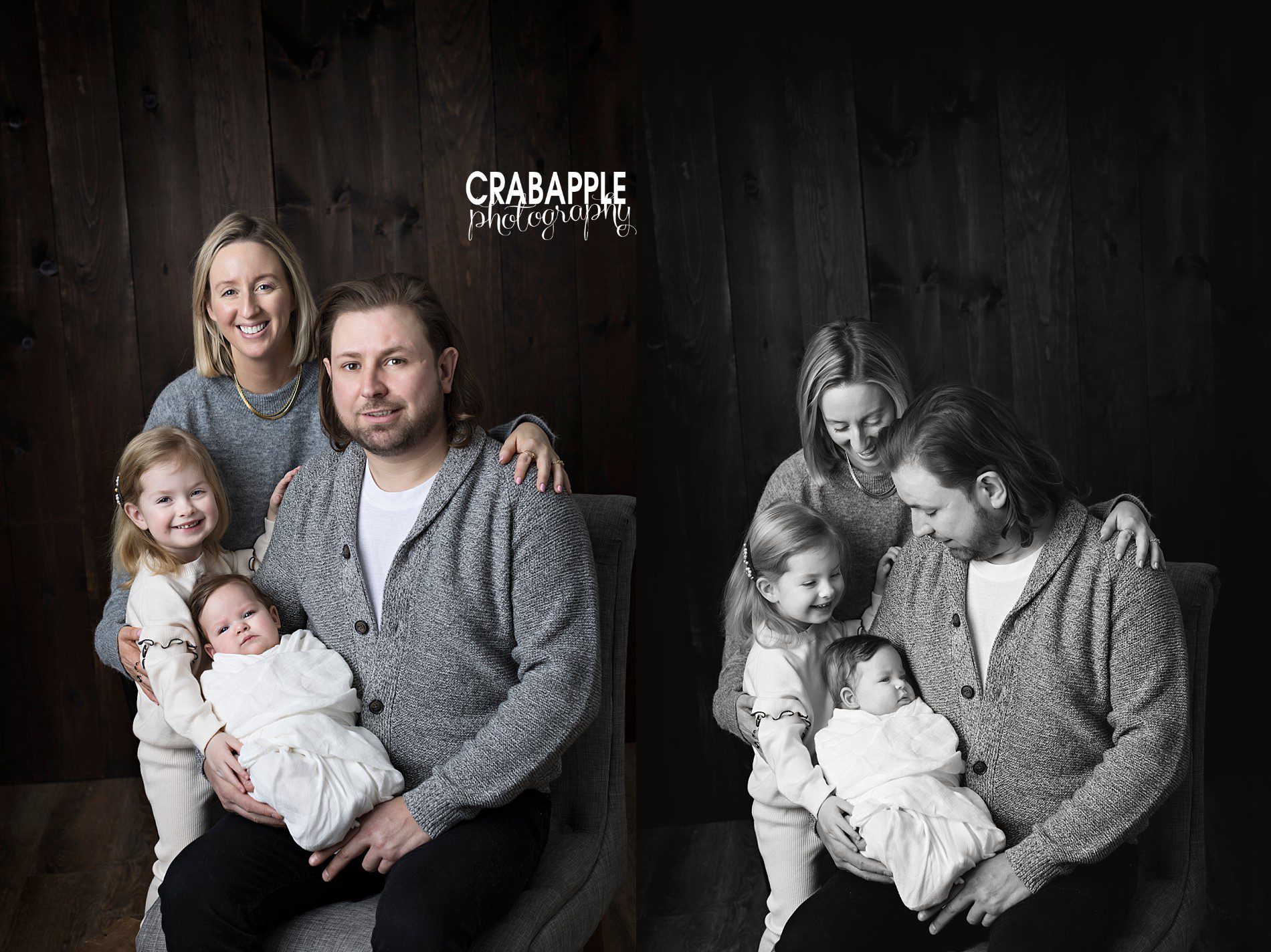 Portrait posing ideas for family of four with baby