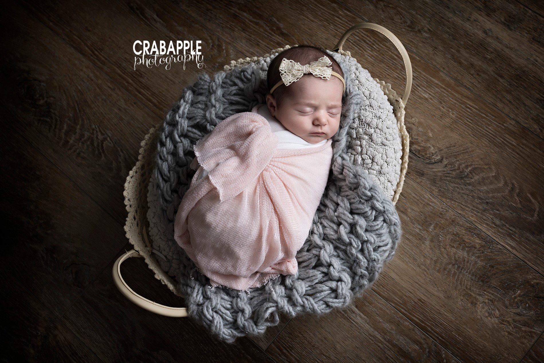 Bows, blankets, and vintage inspired basket props for newborn baby girl photos