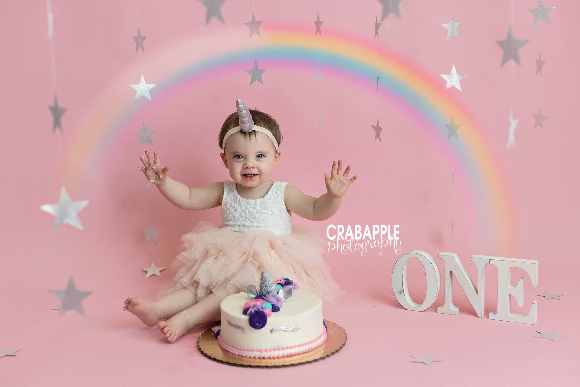 unicorn and rainbow cake smash photoshoot ideas