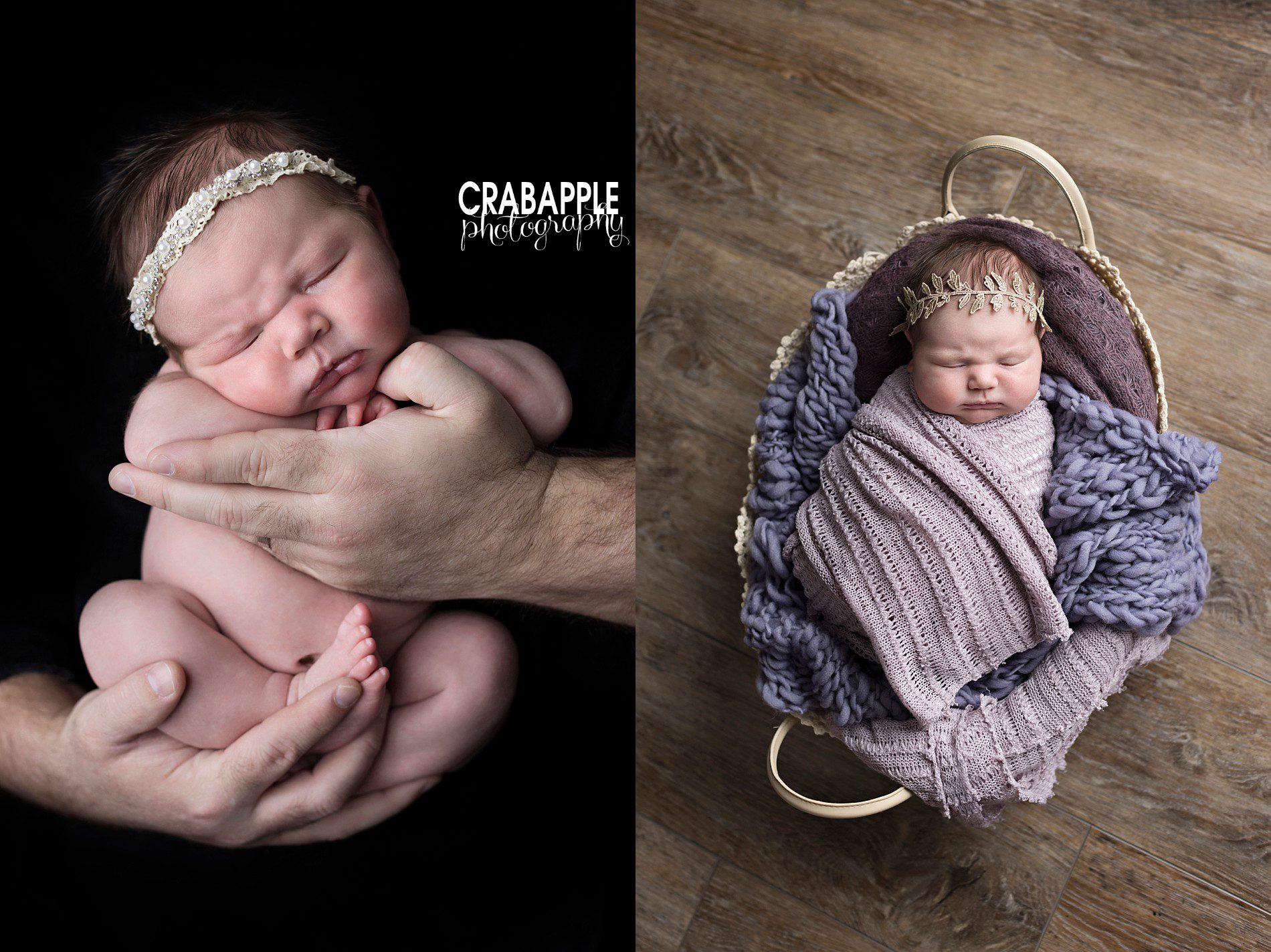 posing and prop ideas for newborn portraits for baby girls